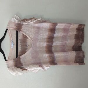 Young Fabulous & Broke Linen Blouse Pink Brown Striped Ruffle Women's Size M